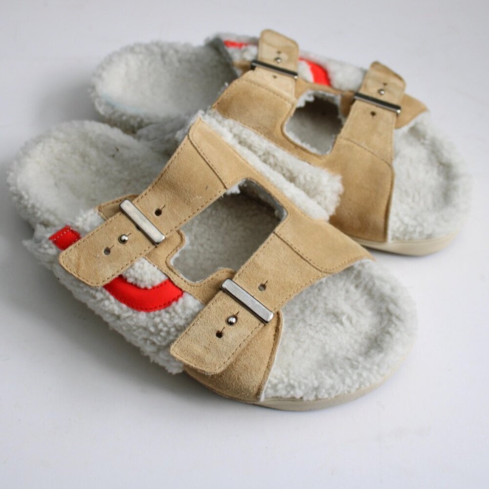 Hidnander Women's SUNDL Shearling Caramel Tan Red Sandals Size 41 EU  / 10 US